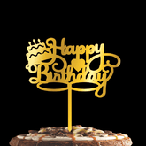PartyCorp Gold Acrylic Happy Birthday With Cake & Heart Cake Topper, 1 Piece